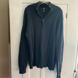 Calvin Klein Men's Quarter 1/4 Zip Sweater Size Large Blue 100% Cotton Classic